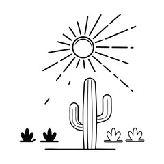 Minimalist Cactus and Sun Desert Scene Illustration