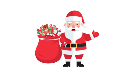Illustration of Santa Claus with a bag full of gifts.
