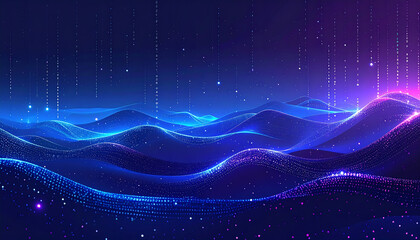 Abstract digital landscape with glowing data streams and neon lights