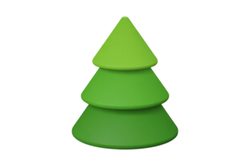 A simple, stylized 3D green Christmas tree with three rounded tiers, perfect for festive designs or holiday greetings. background removed