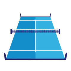 Blue Badminton Court Illustration with Net and Lines.
