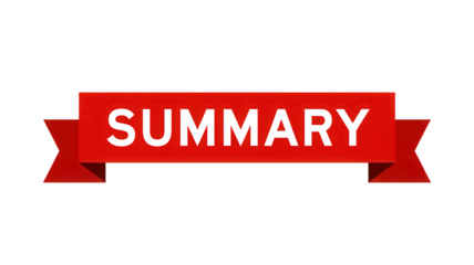 Red ribbon banner with the word summary written in white text isolated on transparent background