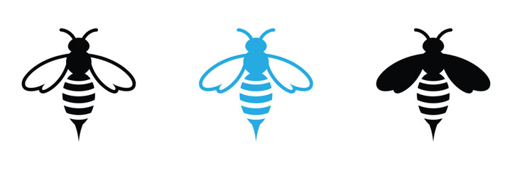 Versatile bee icons in black and blue provide impactful visual elements for branding and design projects, evoking nature and modern appeal.