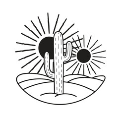 Minimalist Cactus and Sun Desert Scene Illustration