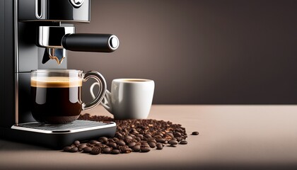 coffee machine and holder with coffee freshly brewed coffee copy space image place for adding text and design