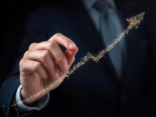 Business growth action corporate office digital illustration dark background close-up financial progress concept