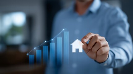 Investor assessing effects of rising interest rates on property appreciation, symbolizing economic challenges, market prediction, and adaptive real estate planning. cinematic color correction,