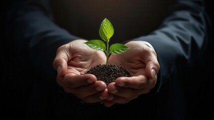 Nurturing growth planting a seedling in hands indoor setting inspirational concept close-up view