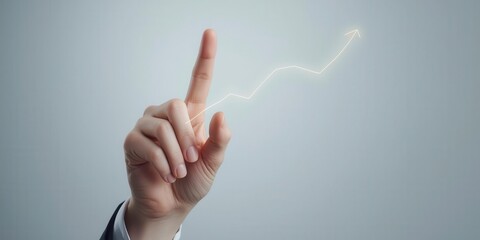 Innovative gesture signaling growth in business office environment digital concept close-up view