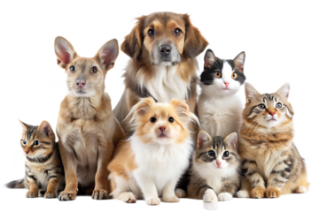  Collection of Domestic Pets Together isolated on White Background ,PNG. AI Generated 