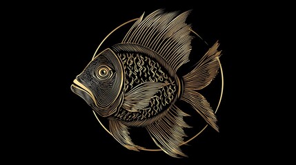 Luxury fish logo in gold lines on black background. Concept: power, prestige, elegance, premium branding, luxury fashion labels, jewelry brands, elite services, and high-end identity design.