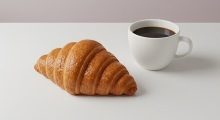 Fresh Croissant and Coffee Cup Arrangement: Elegant Simplicity for a Cozy Morning Meal on Light Surface