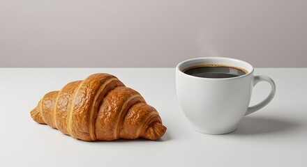 Golden Croissant and Steaming Black Coffee A Delicious Still Life Food Photography Delicious European Pastry Breakfast Treat on Table Simple Background Foodie Morning