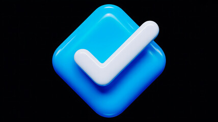 3d blue checkmark icon isolated on black background symbolizing approval and success
