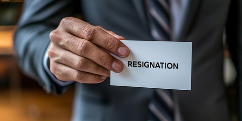 Professional holding a card announcing resignation Generative AI
