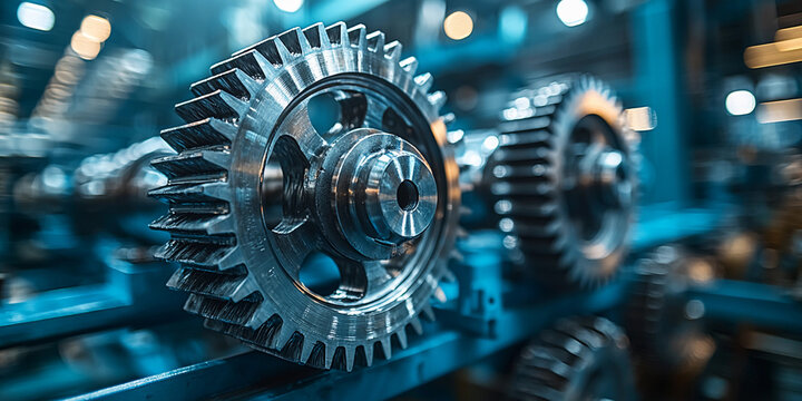 Large metallic gears positioned in industrial setting Generative AI
