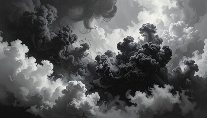 Swirling dark clouds cascade and billow