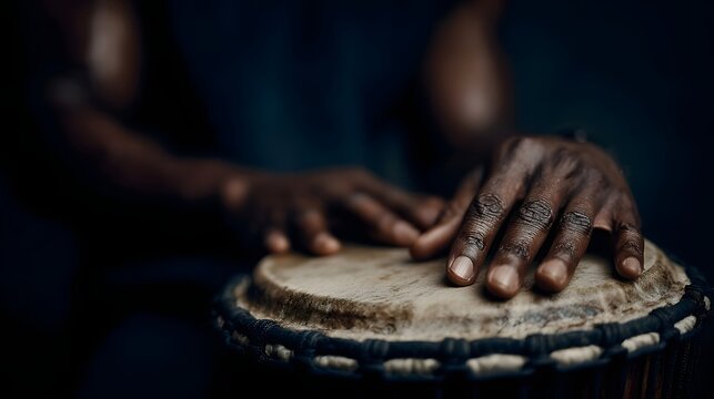 Hands drumming rhythm on a traditional African percussion instrument