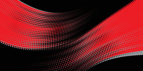 Abstract speed line style black halftone banner design template. Red and gray halftone dot pattern with grunge texture. Sporty style black and white dot pop art comic, Vector Illustration.