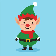 Cute Christmas Elf Cartoon Character in Green Costume