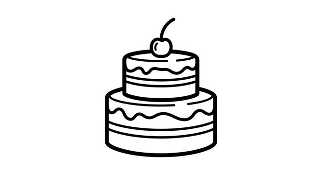 Vector illustration of a two tier cake with cherry topper isolated on white