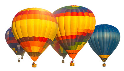Naklejka premium Cluster of Small Hot Air Balloons in Flight, Dynamic Sky Composition Isolated PNG.