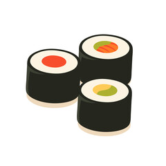 Three maki variants of sushi with fresh flavors