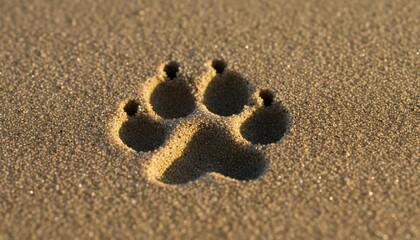 Paw Print in Sand: A close-up view reveals a perfectly imprinted paw print pressed into the soft sand, suggesting the presence of a curious, wild animal roaming the wilderness.