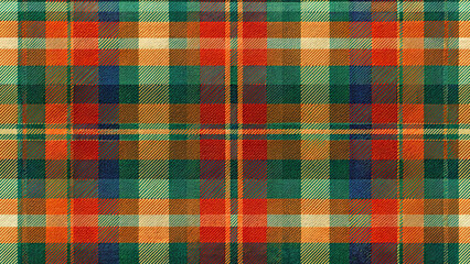 Plaid Tartan Seamless Pattern, European Western Scottish Highland Checkered Flannel, Red Green Orange Twill Woven Fabric Texture, Repeat Tile Background for Textile Wallpaper Wrapping