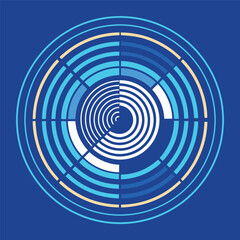 Abstract geometric circle design with white lines and blue background