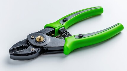 Obraz premium Close Up of Green and Gray Wire Strippers on White Surface in Studio Lighting