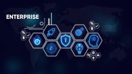 Enterprise Digital Icons and World Map Technology Concept global network - Powered by Adobe