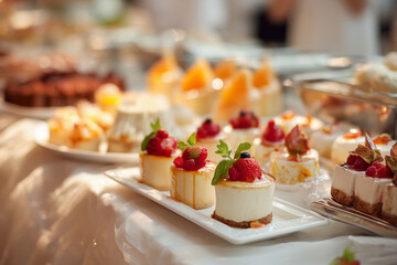 Elegantes Dessertbuffet mit Mini-Kuchen und frischen Beeren