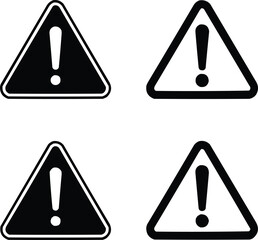 Warning Sign Silhouette Icons Bold Black Triangle Alert Vector Set