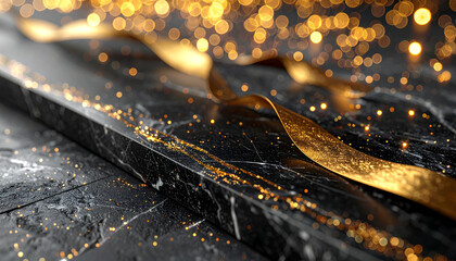 Elegant golden glitter celebration festive event studio setting close-up view luxury concept for new year or special occasions
