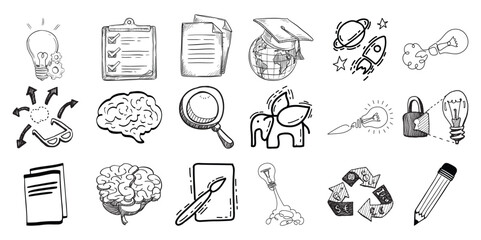 Hand-Drawn Icons Representing Ideas, Learning, and Innovation