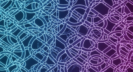 Abstract Neon Network of Interwoven Glowing Wires in Blue and Purple Gradient