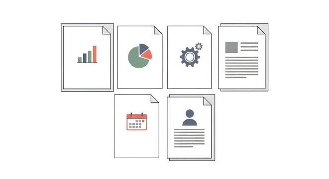 Digital document workflow animation showing paperless management and office efficiency concept