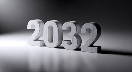 2032 Bold 3D Number in Modern Minimalist Style on Black Background