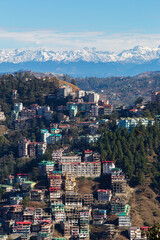 Himalayan Majesty: The Colorful Hill Station of Shimla Overlooking Snow-Capped Peaks, India