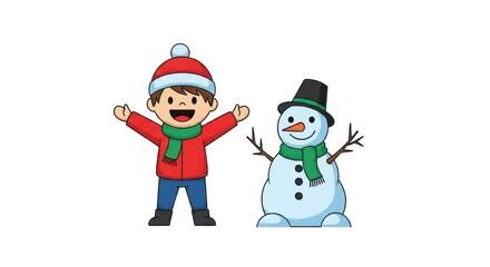 Obraz premium Sweet Minimalist Icon of a Child Building a Snowman for Winter Fun