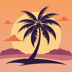 Tropical Sunset Silhouette with Palm Tree