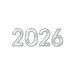 Silver 2026 Year Design on White Background.