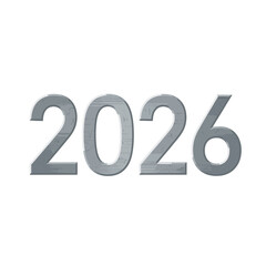 Silver Numbers Displaying the Year 2026 on White Background.