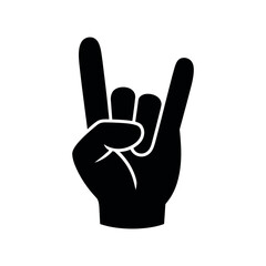Black rock and roll hand gesture icon on white background sign symbol