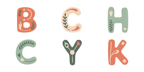 Obraz premium Alphabet Letters BCHKY with Floral Motifs