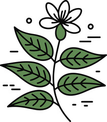 Blooming Flower with Leaves and Abstract Elements Icon blossom plant