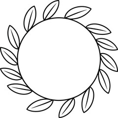 Circular Frame of Stylized Leaves on White Background circle wreath
