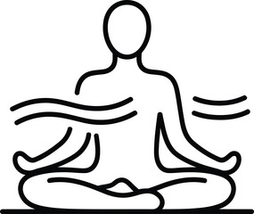 Line art icon of a person meditating in a lotus pose with flowing lines meditation yoga