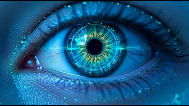 High-Resolution Cyber Eye Scan: Futuristic Digital Iris Analysis in Motion